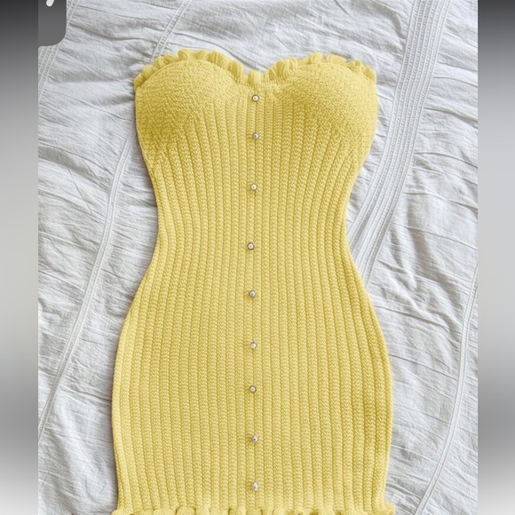 Yellow Ribbed Bustier Bodycon Dress/Swimsuit Coverup - Picture 4 of 6